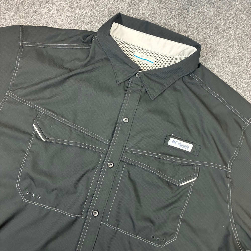 Columbia PFG Mens Size 2XL Short Sleeve Fishing Shirt Black Omni-Shade Ripstop